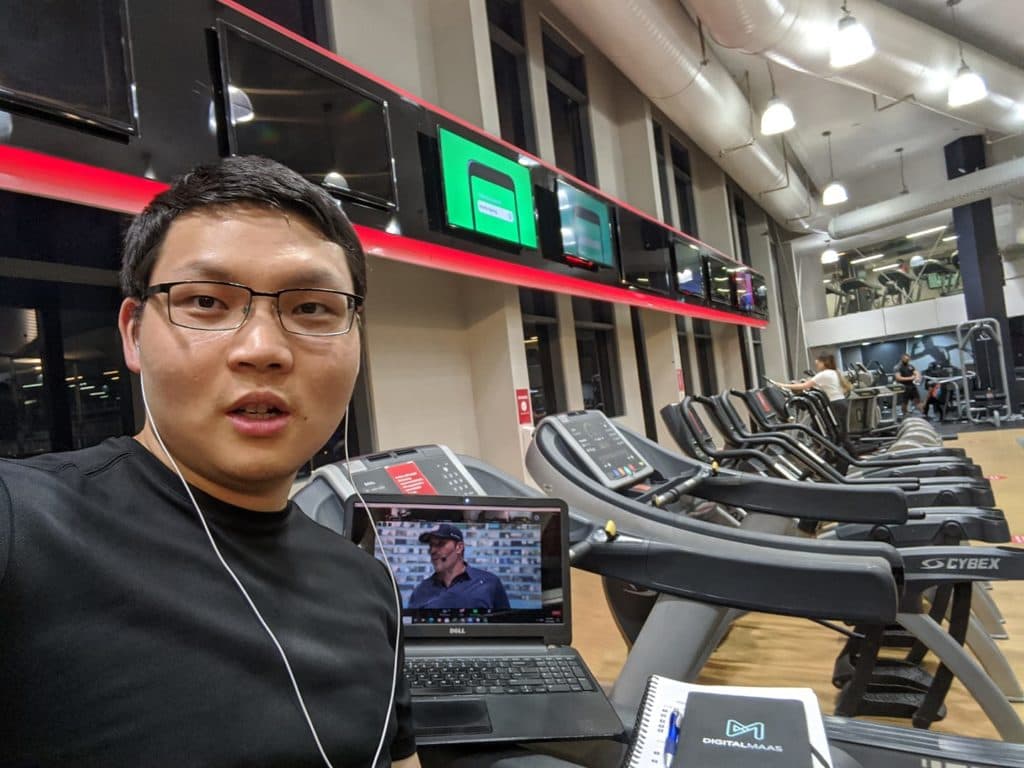 Jason Gan training at Anytime Fitness while attending Tony Robbins UPW Live Virtual seminar